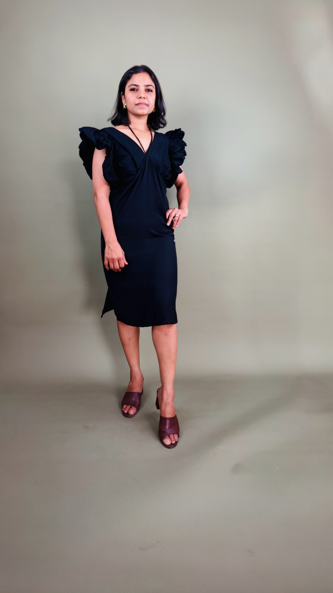 Black Ruffle Sleeve Dress