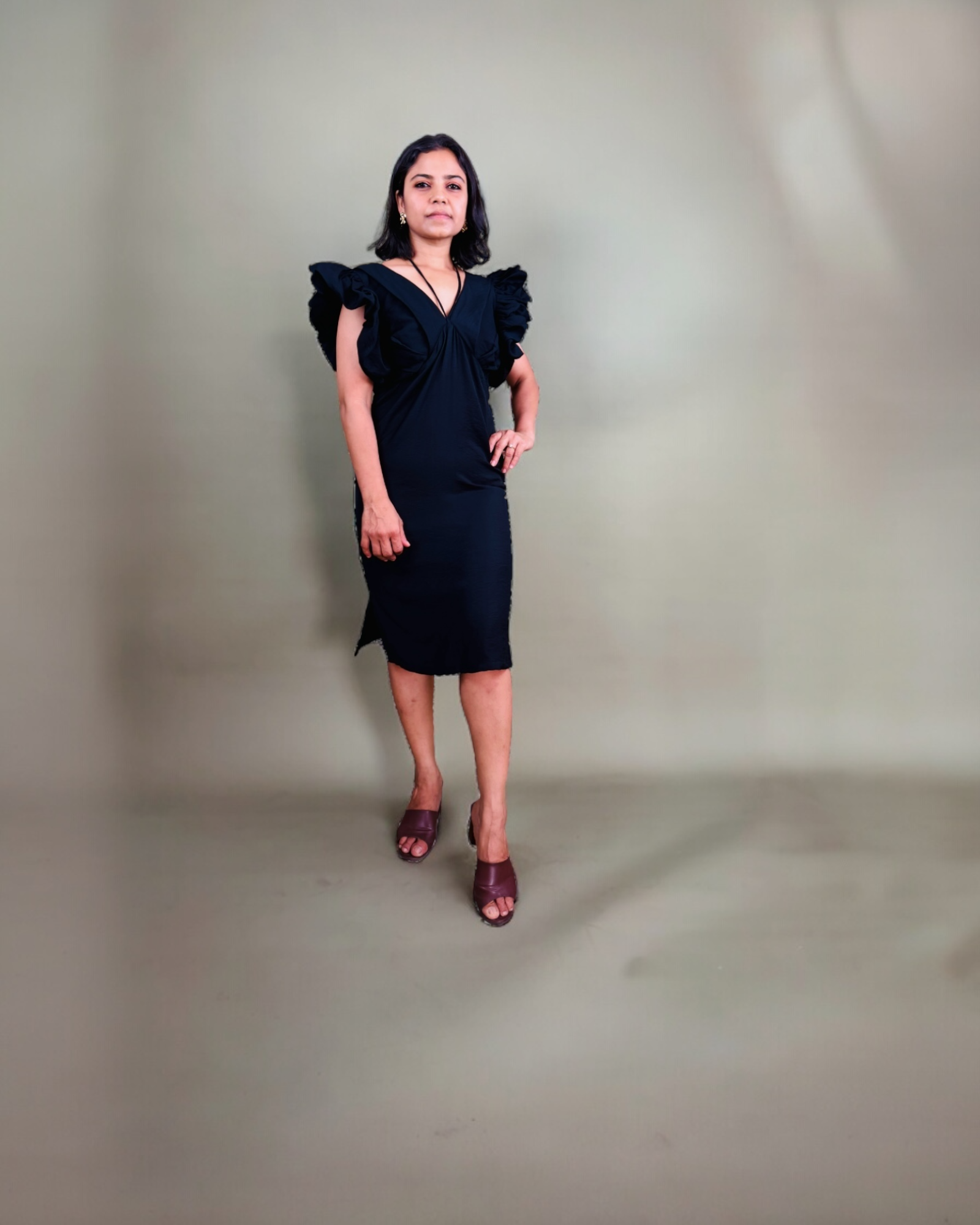 Black Ruffle Sleeve Dress