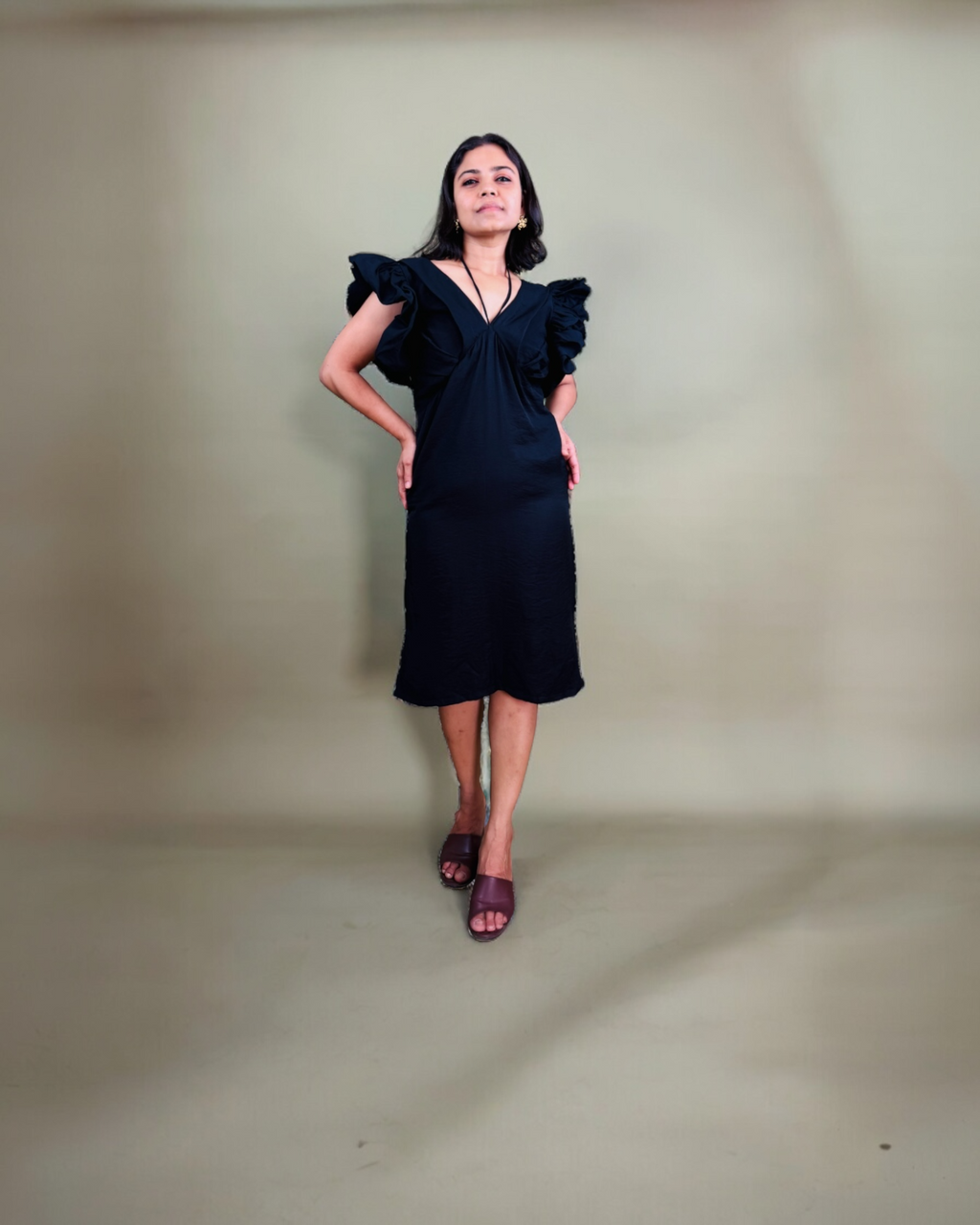 Black Ruffle Sleeve Dress