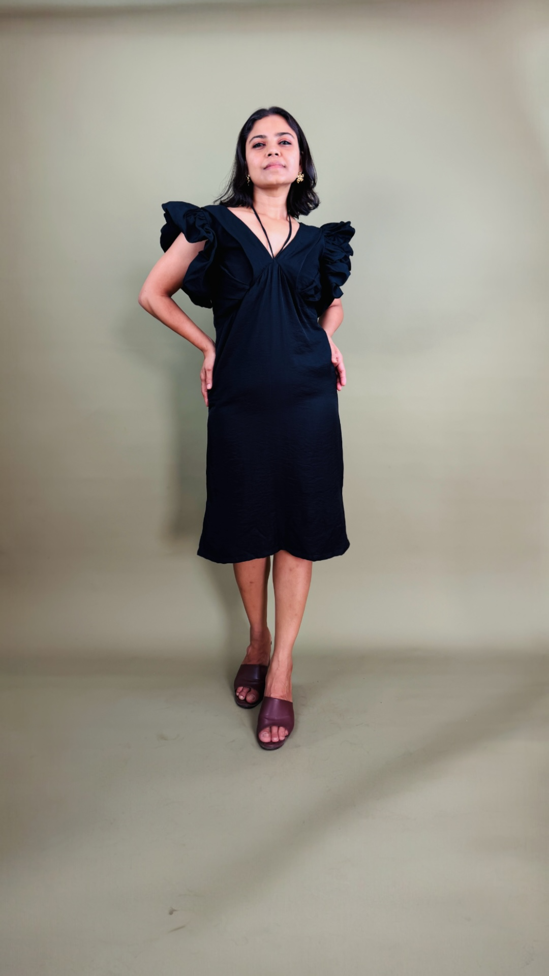 Black Ruffle Sleeve Dress