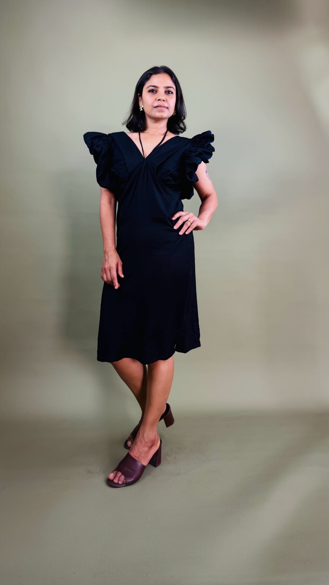 Black Ruffle Sleeve Dress