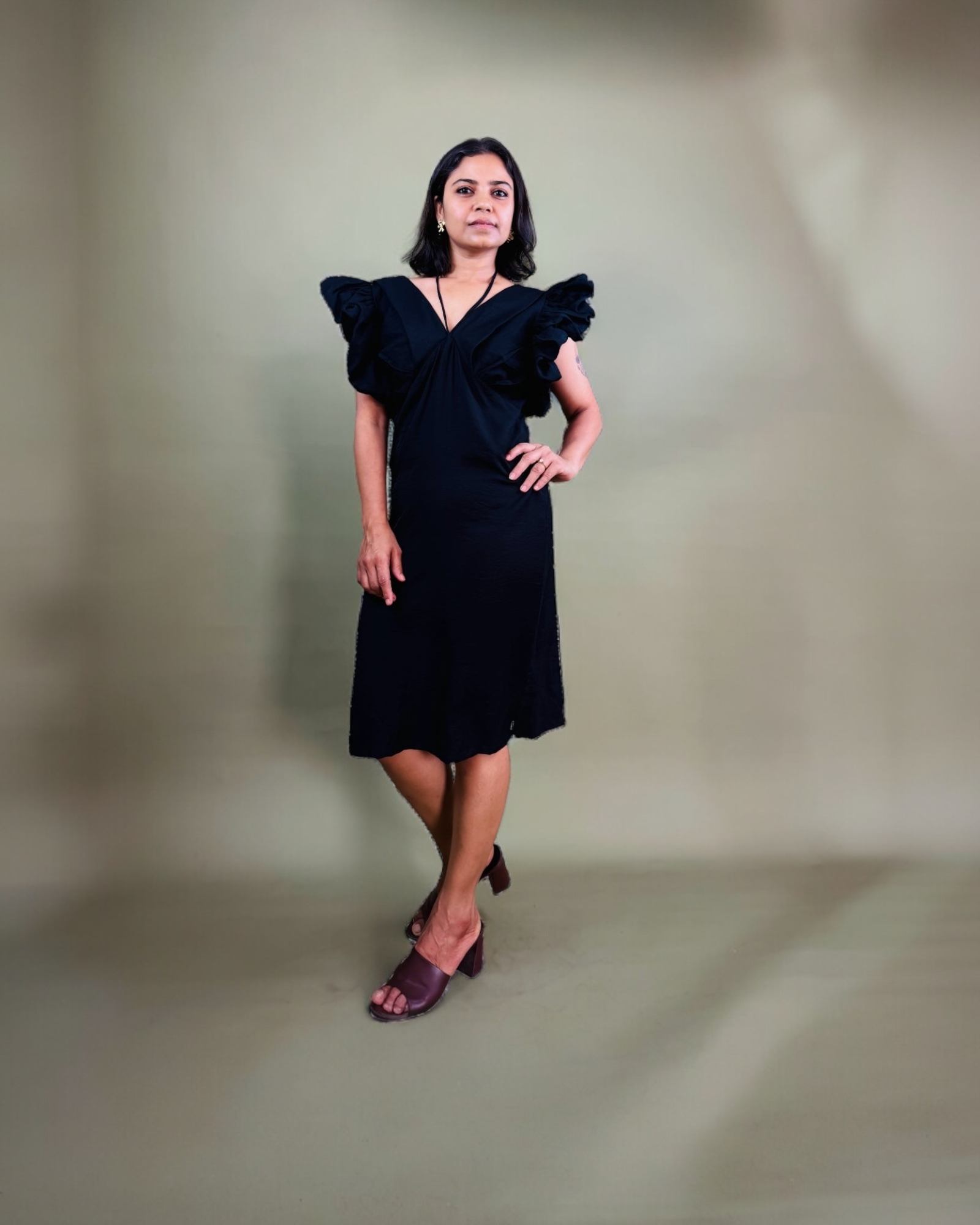 Black Ruffle Sleeve Dress