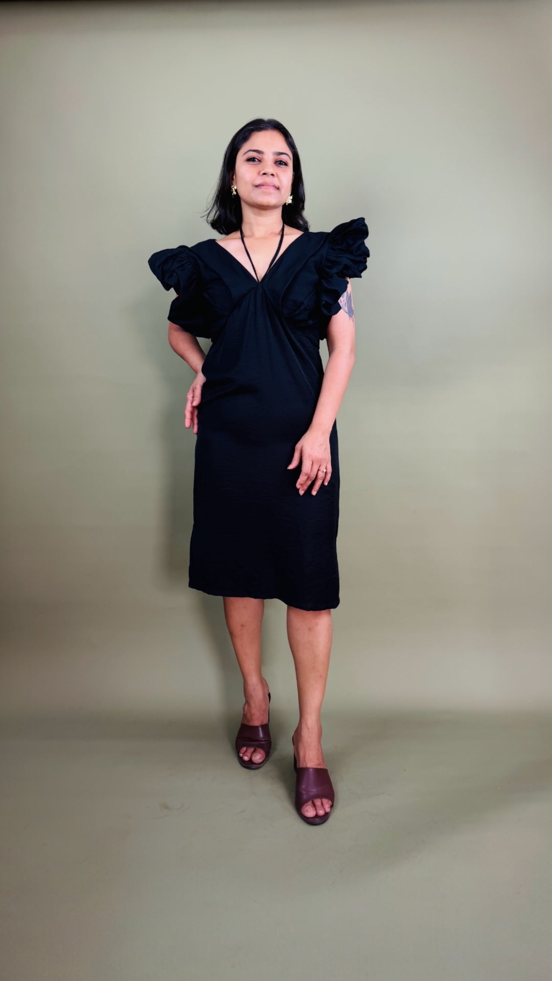 Black Ruffle Sleeve Dress