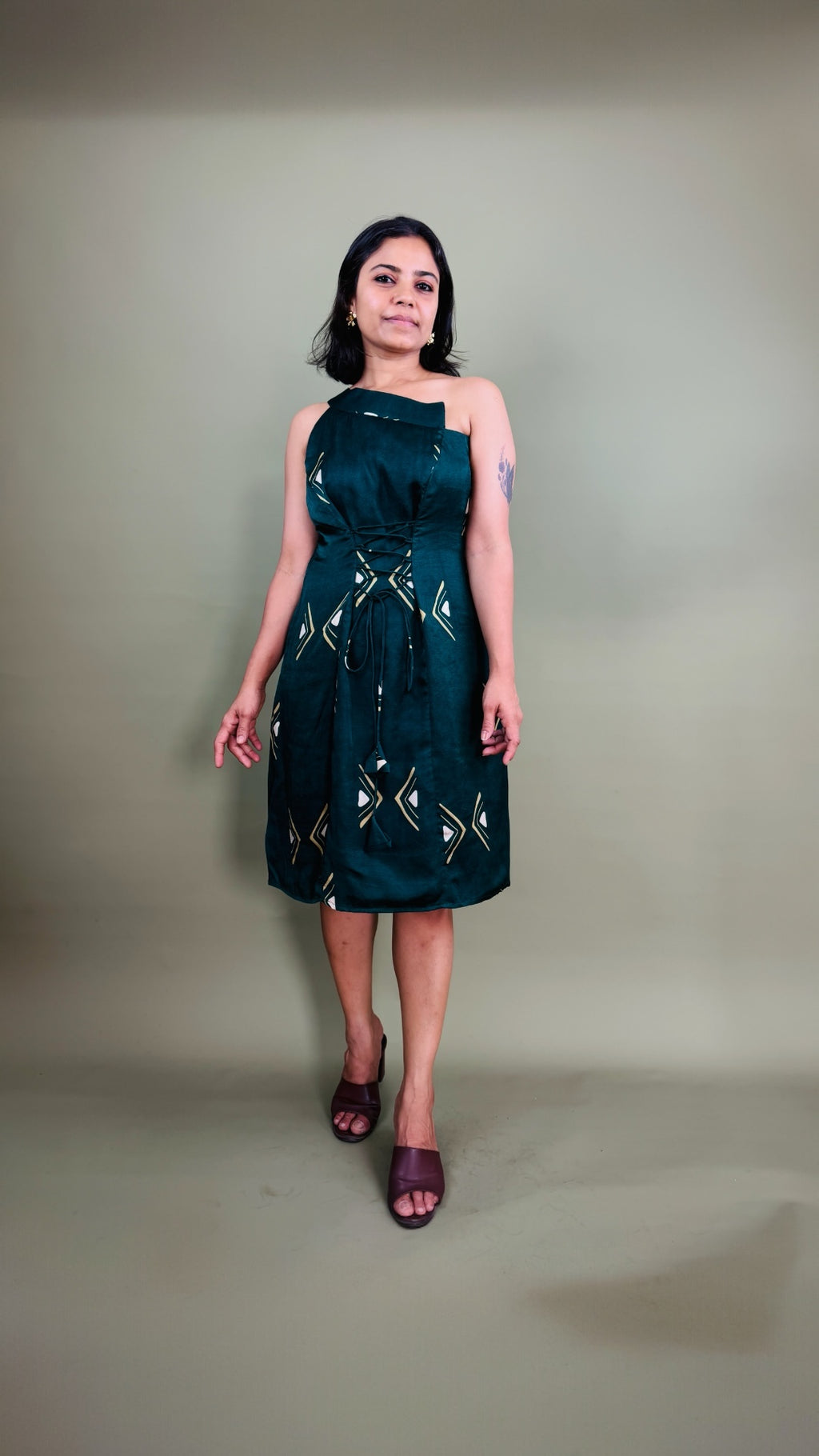 Teal Geometric One-Shoulder Dress