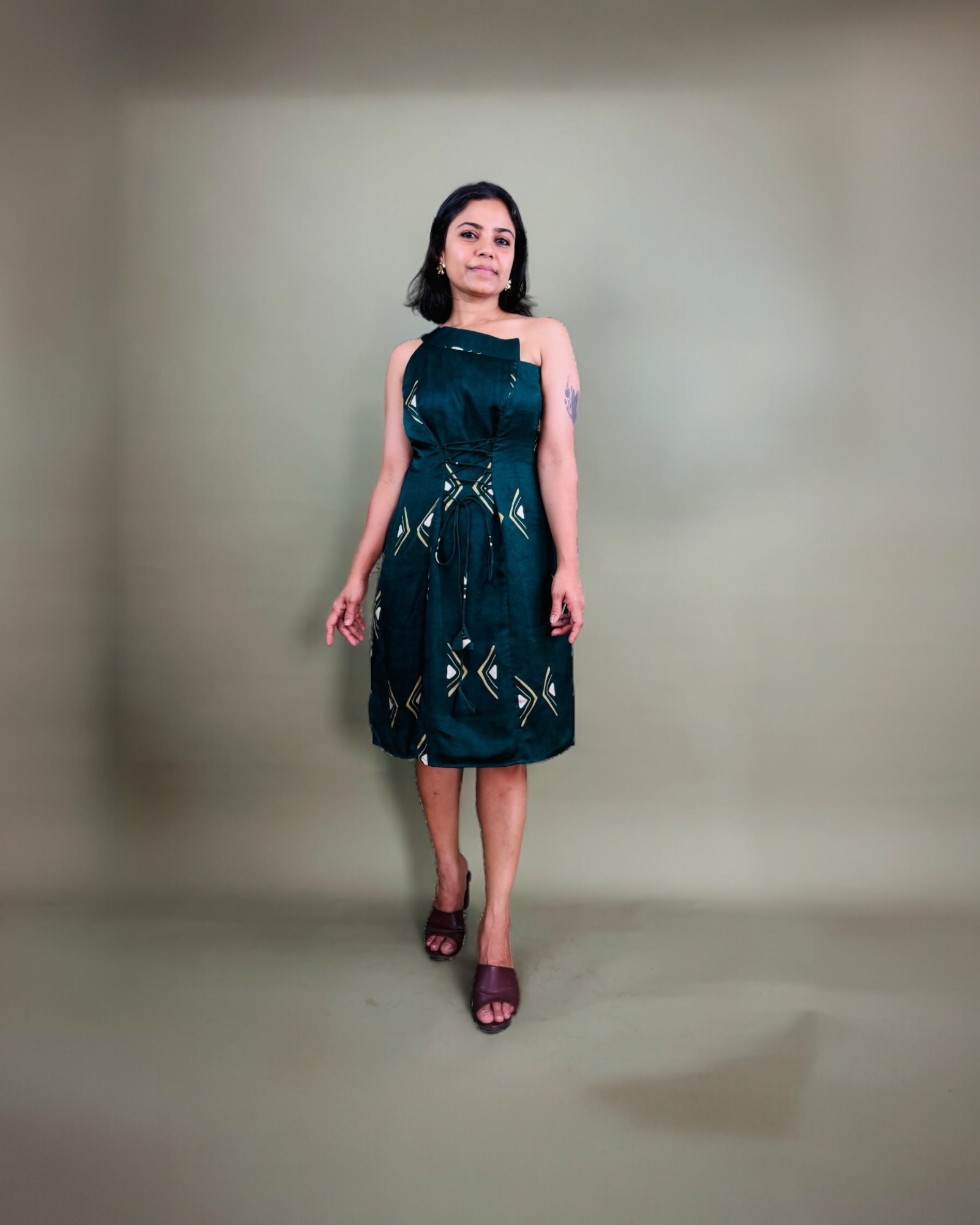Teal Geometric One-Shoulder Dress