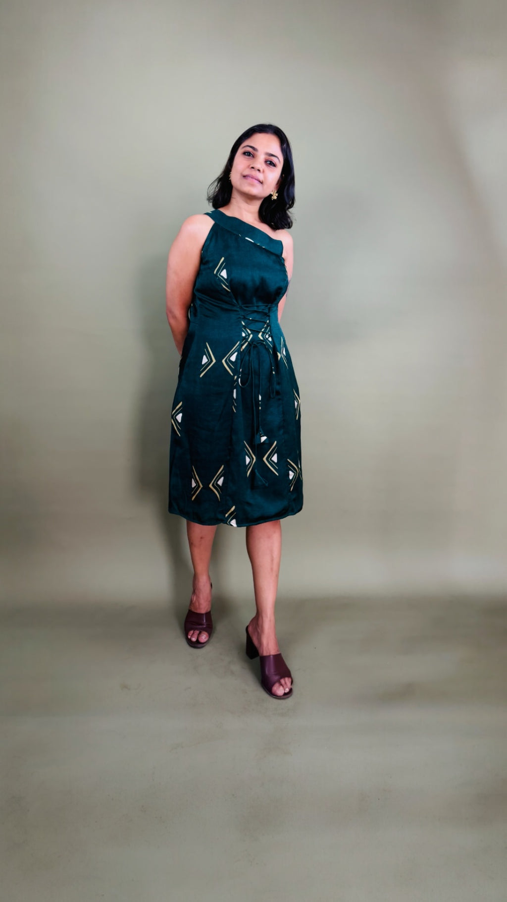 Teal Geometric One-Shoulder Dress