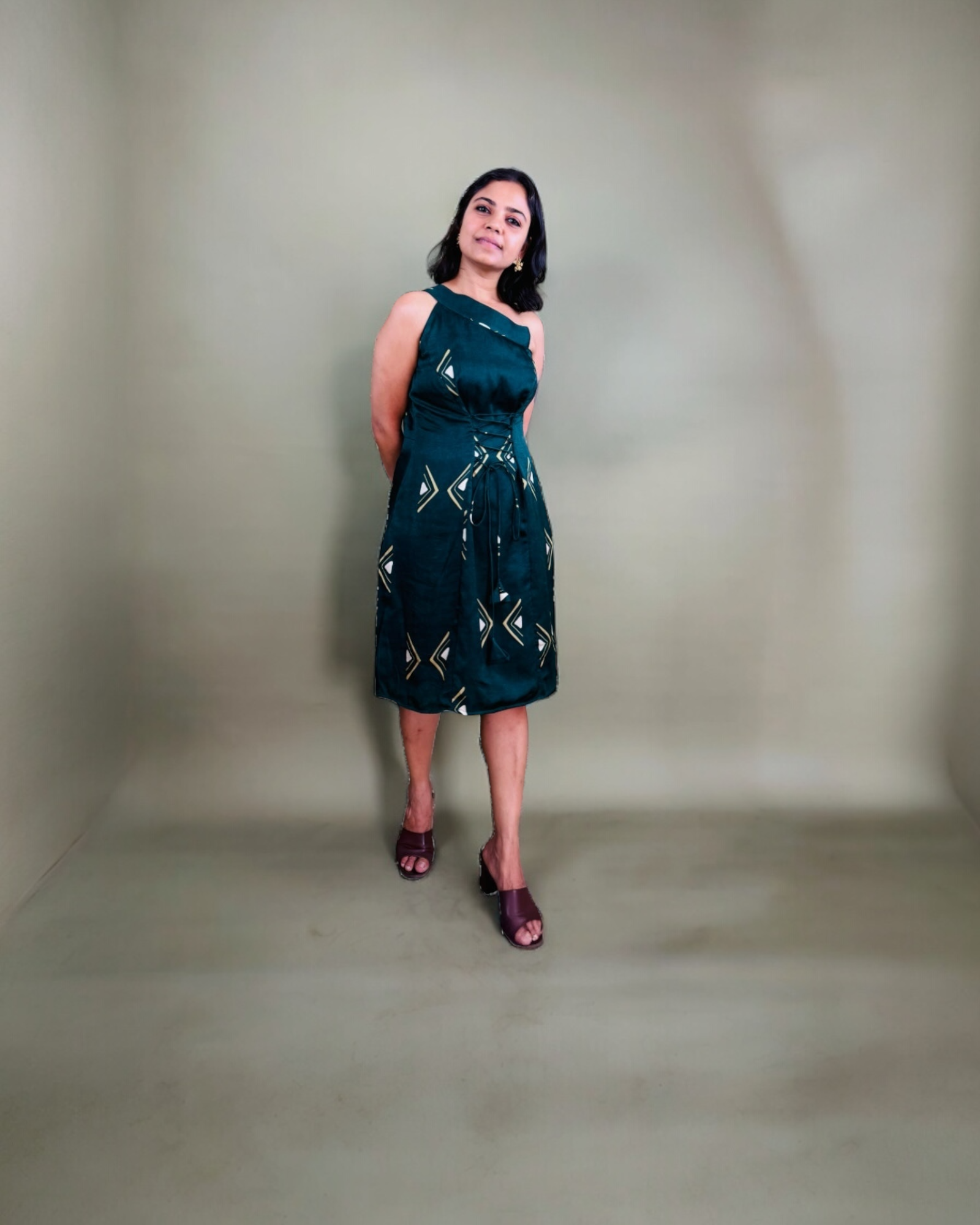 Teal Geometric One-Shoulder Dress