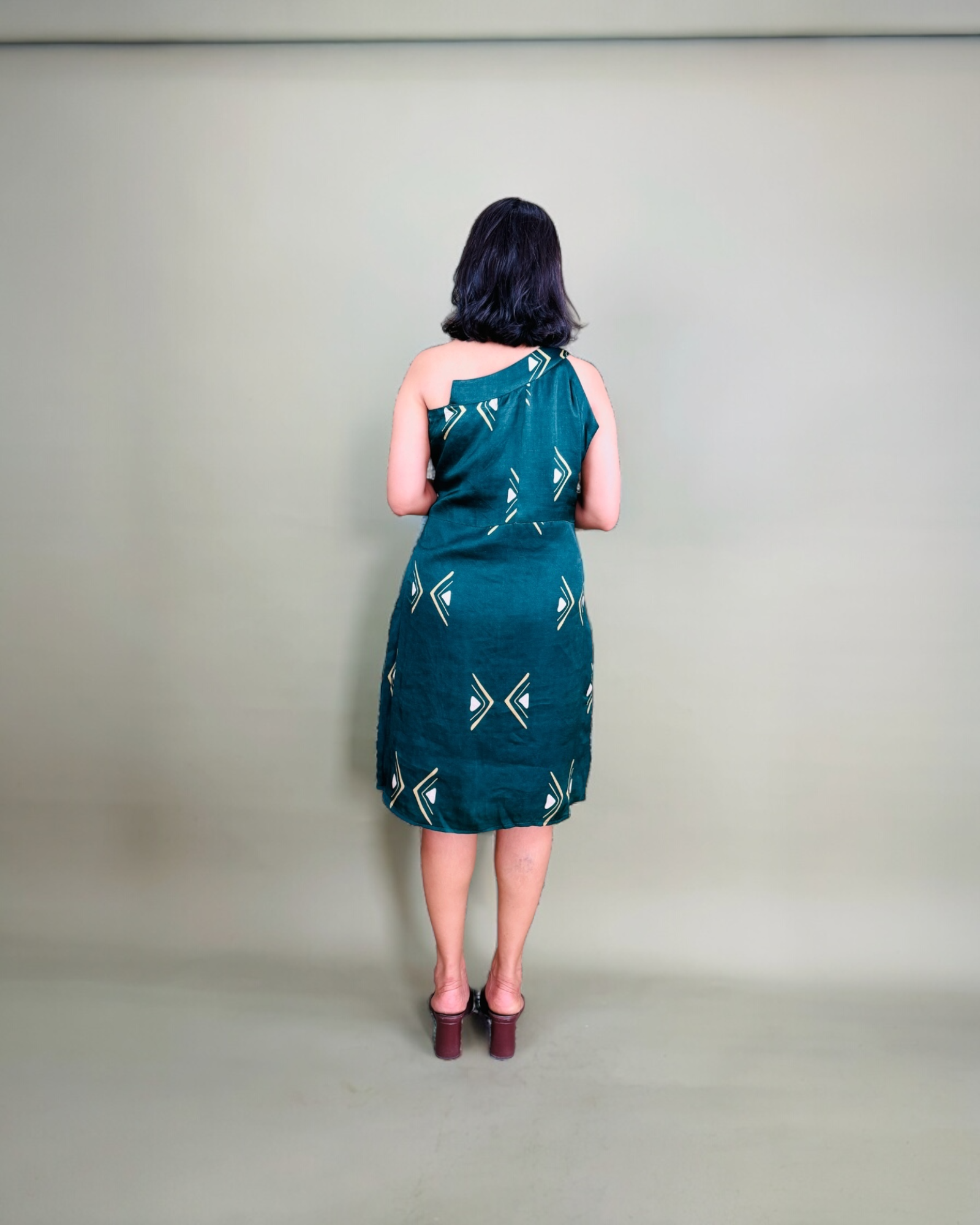Teal Geometric One-Shoulder Dress