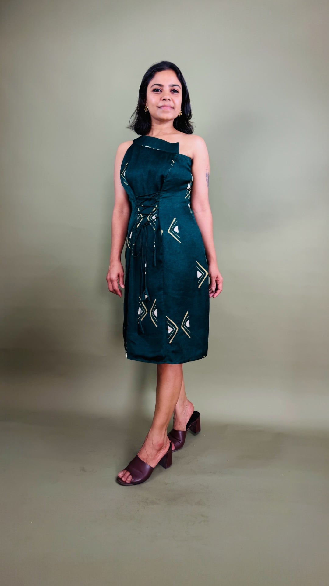 Teal Geometric One-Shoulder Dress