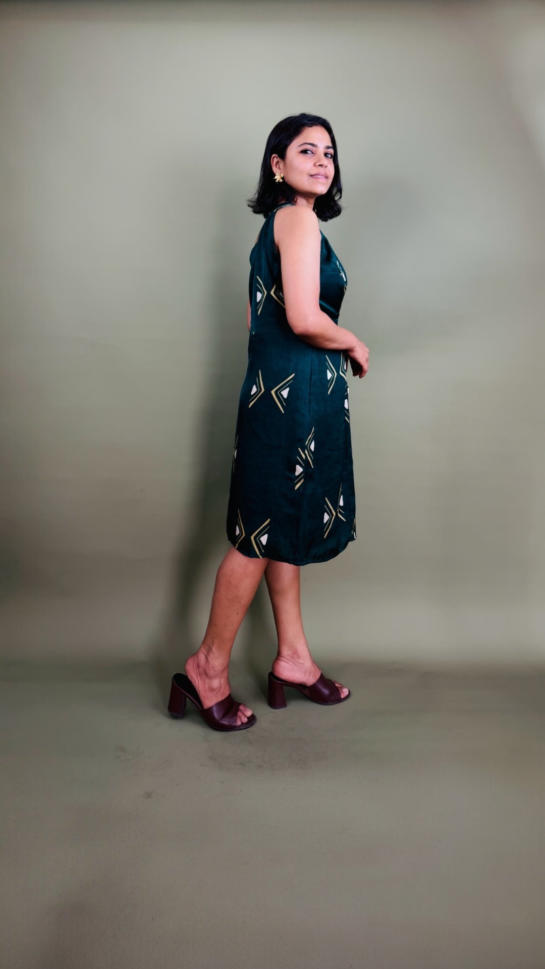 Teal Geometric One-Shoulder Dress