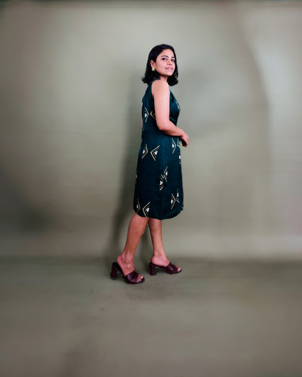 Teal Geometric One-Shoulder Dress