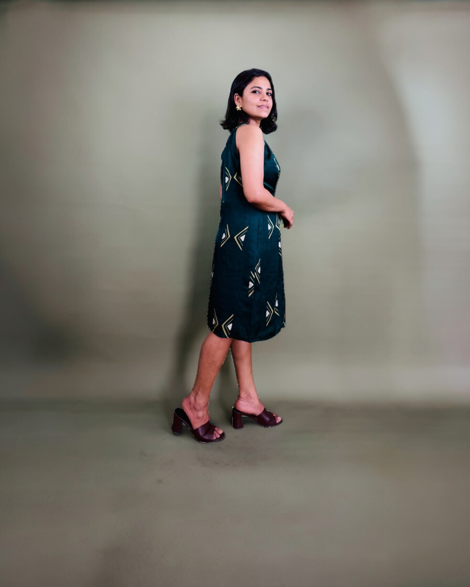 Teal Geometric One-Shoulder Dress