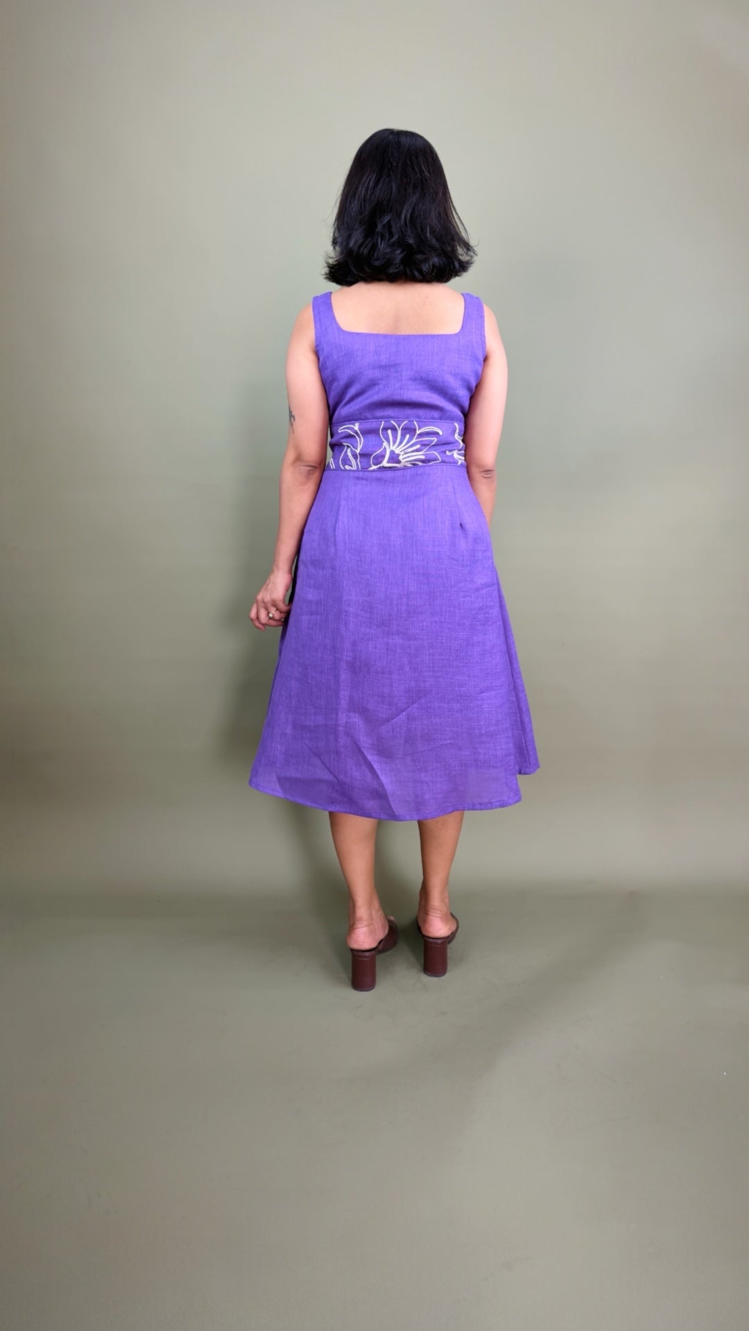 Purple Floral Embroidered Midi Dress