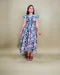 Teal Abstract Print Flutter Sleeve Maxi Dress