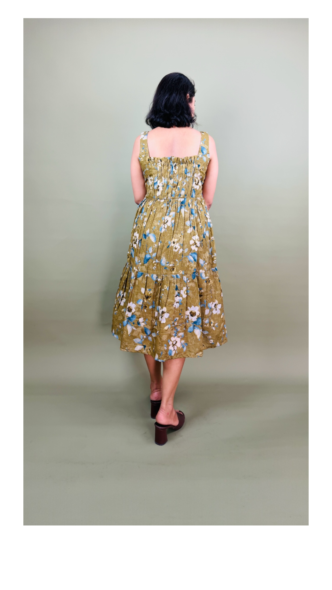 Olive Floral Tiered Midi Dress