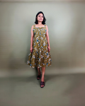 Olive Floral Tiered Midi Dress