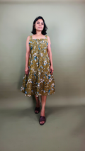 Olive Floral Tiered Midi Dress