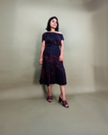 Burgundy Abstract Swirl Print Midi Dress