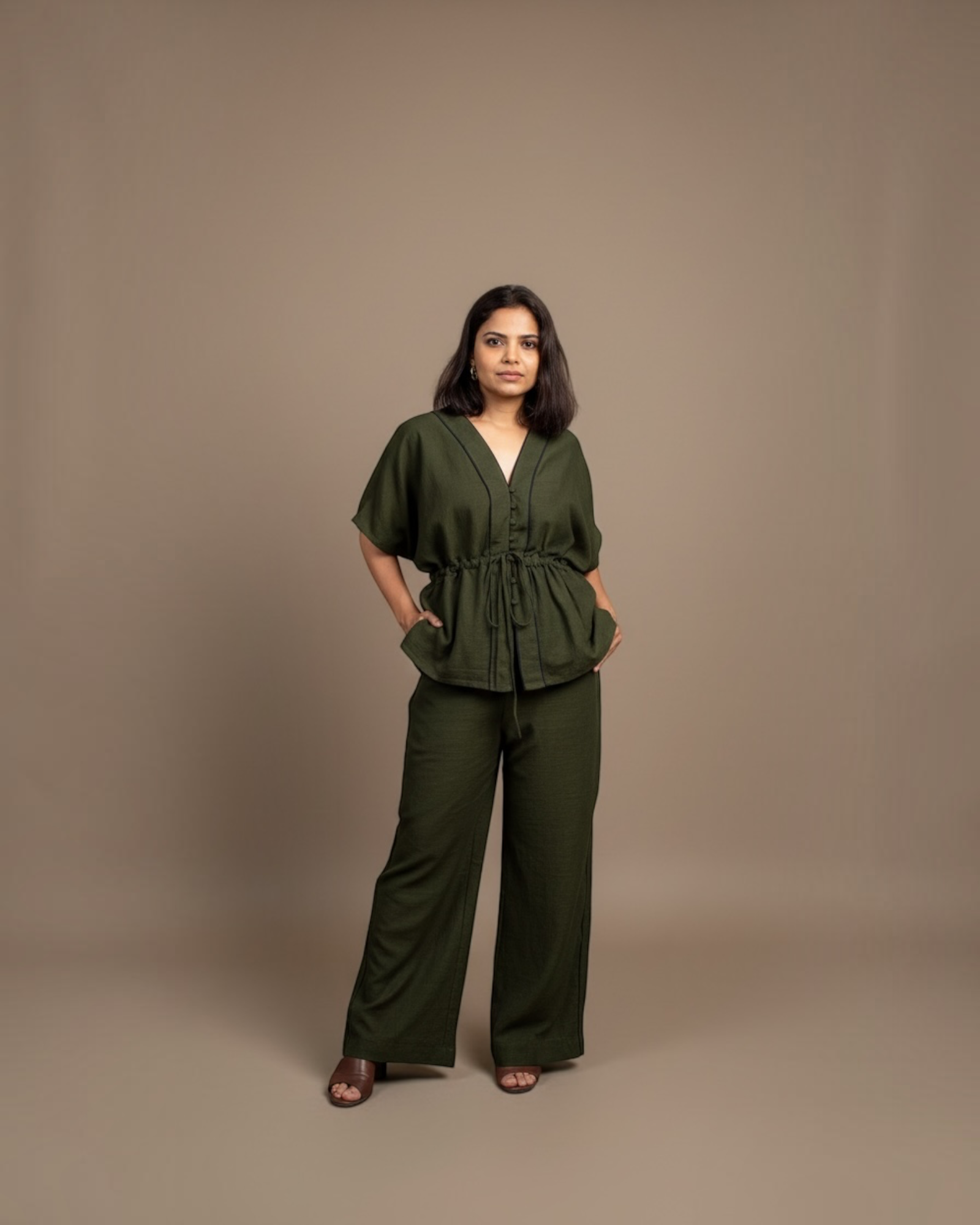 Olive Green Drawstring Co-ord Set