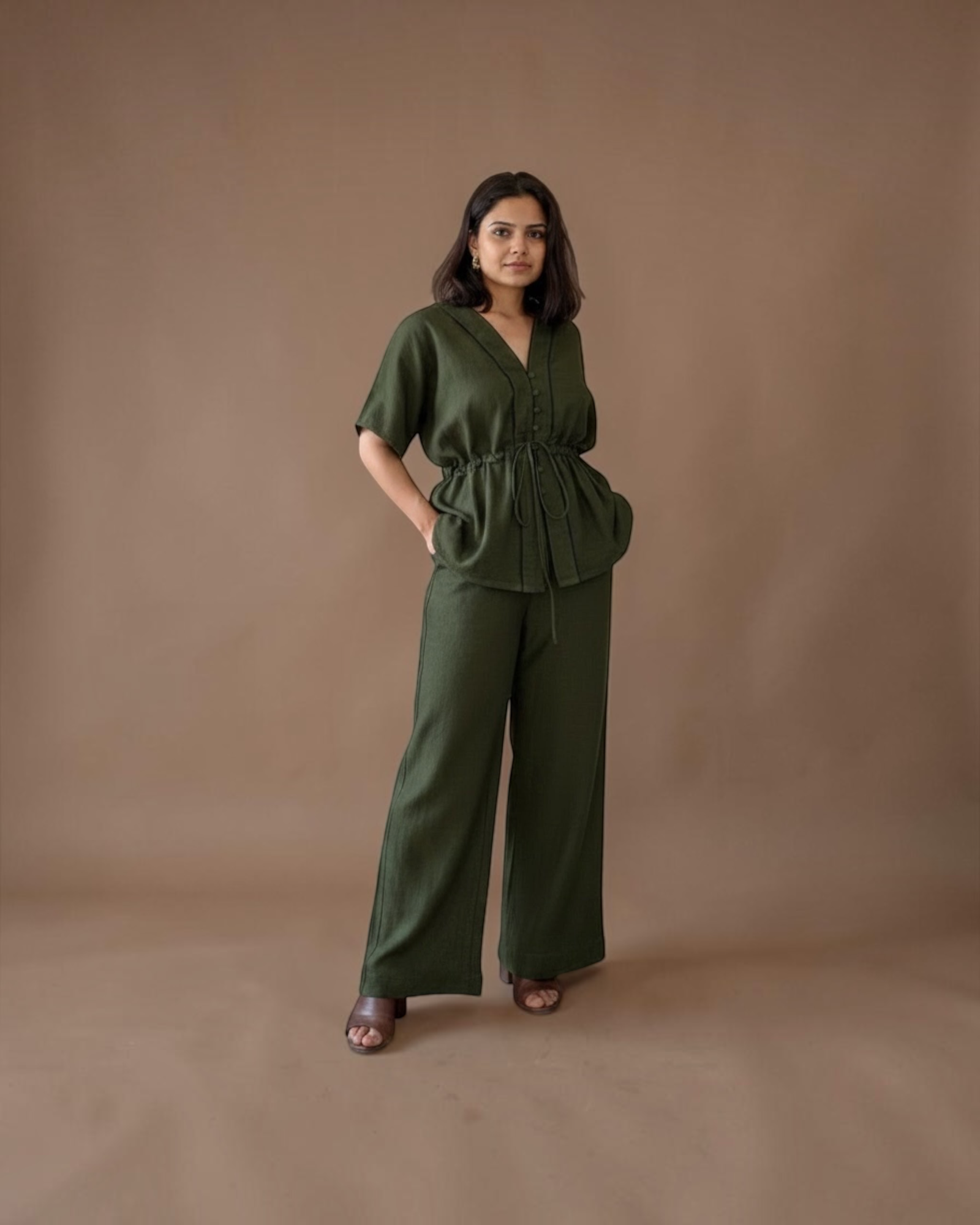 Olive Green Drawstring Co-ord Set