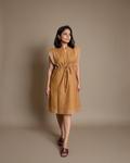 Camel Drawstring Midi Dress