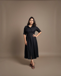 Black ruched sleeve shirt dress - close up side view