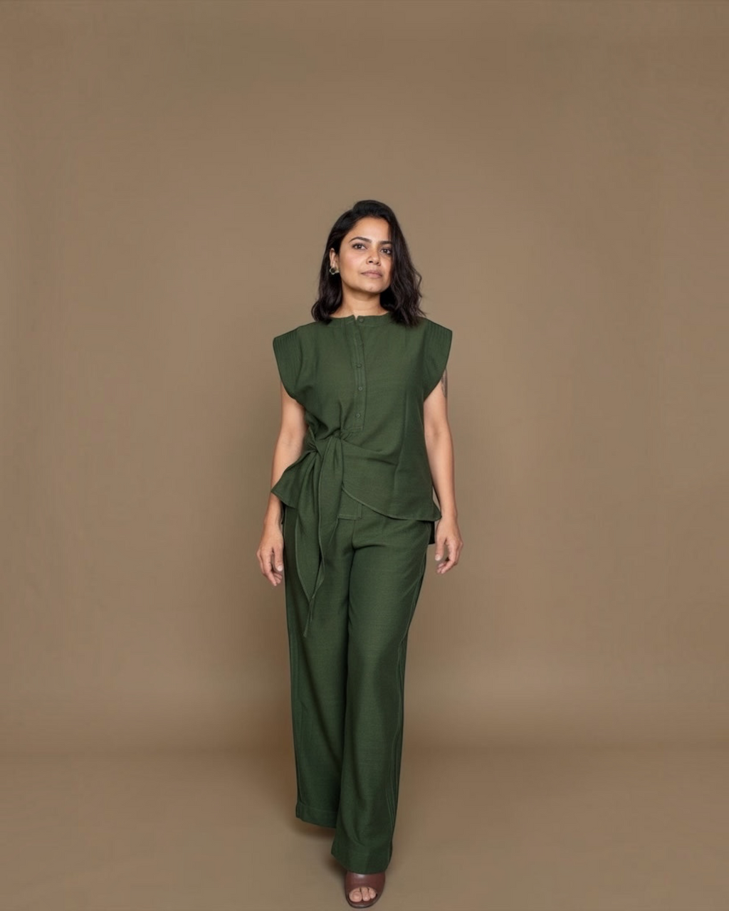 Olive green co-ord set - full length front view