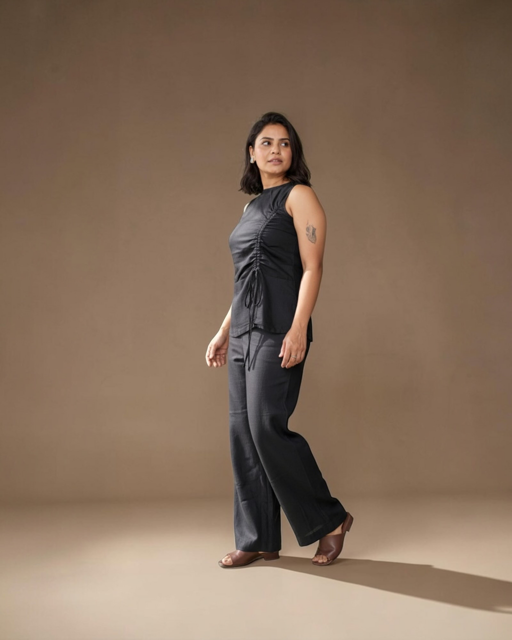 Back view of black co-ord set
