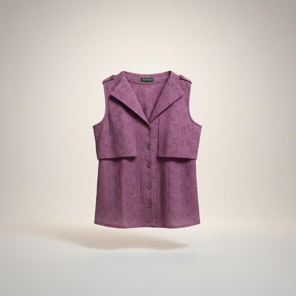 Mauve Schiffli Embroidered Sleeveless Top