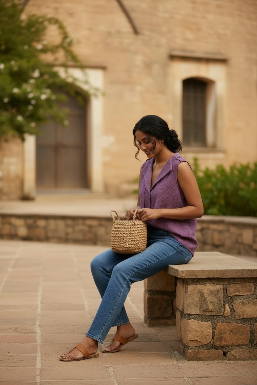 Mauve Schiffli Embroidered Sleeveless Top