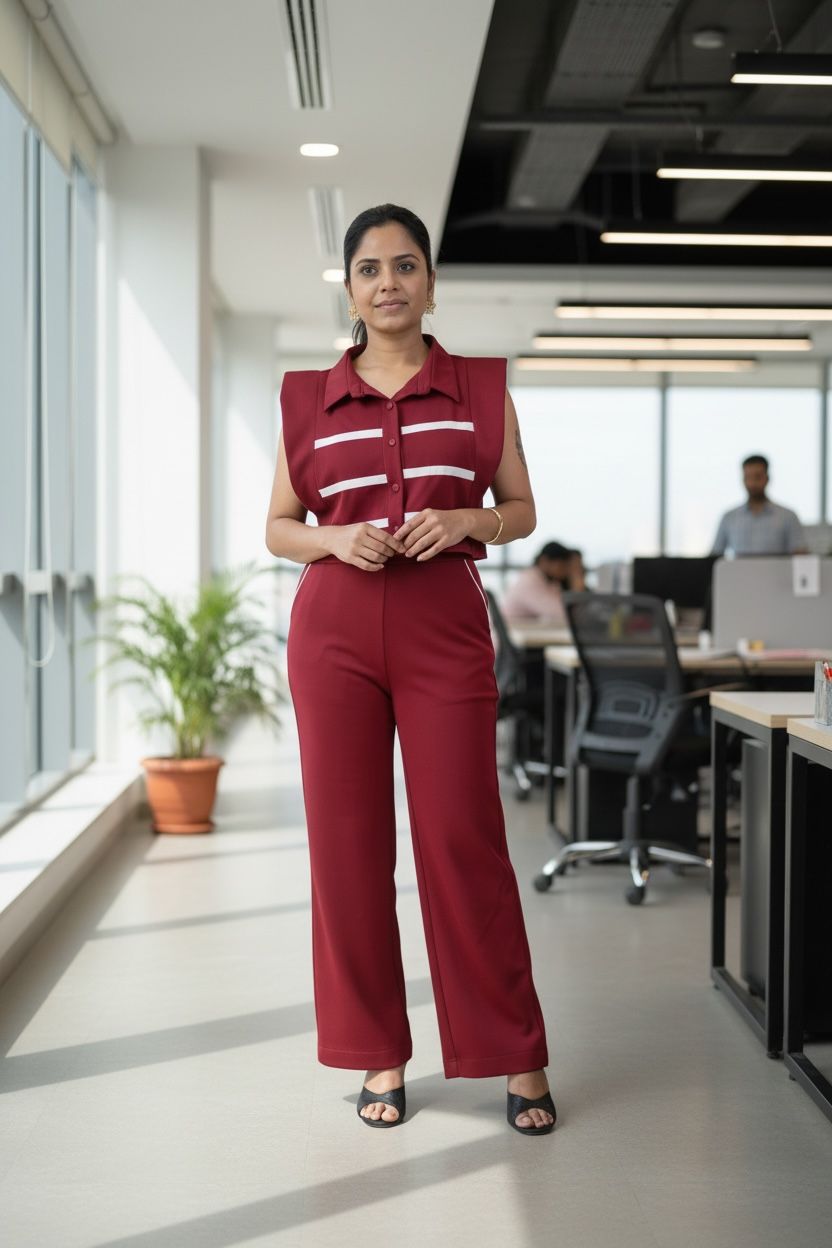 Maroon Stripe Cutout Co-ord Set