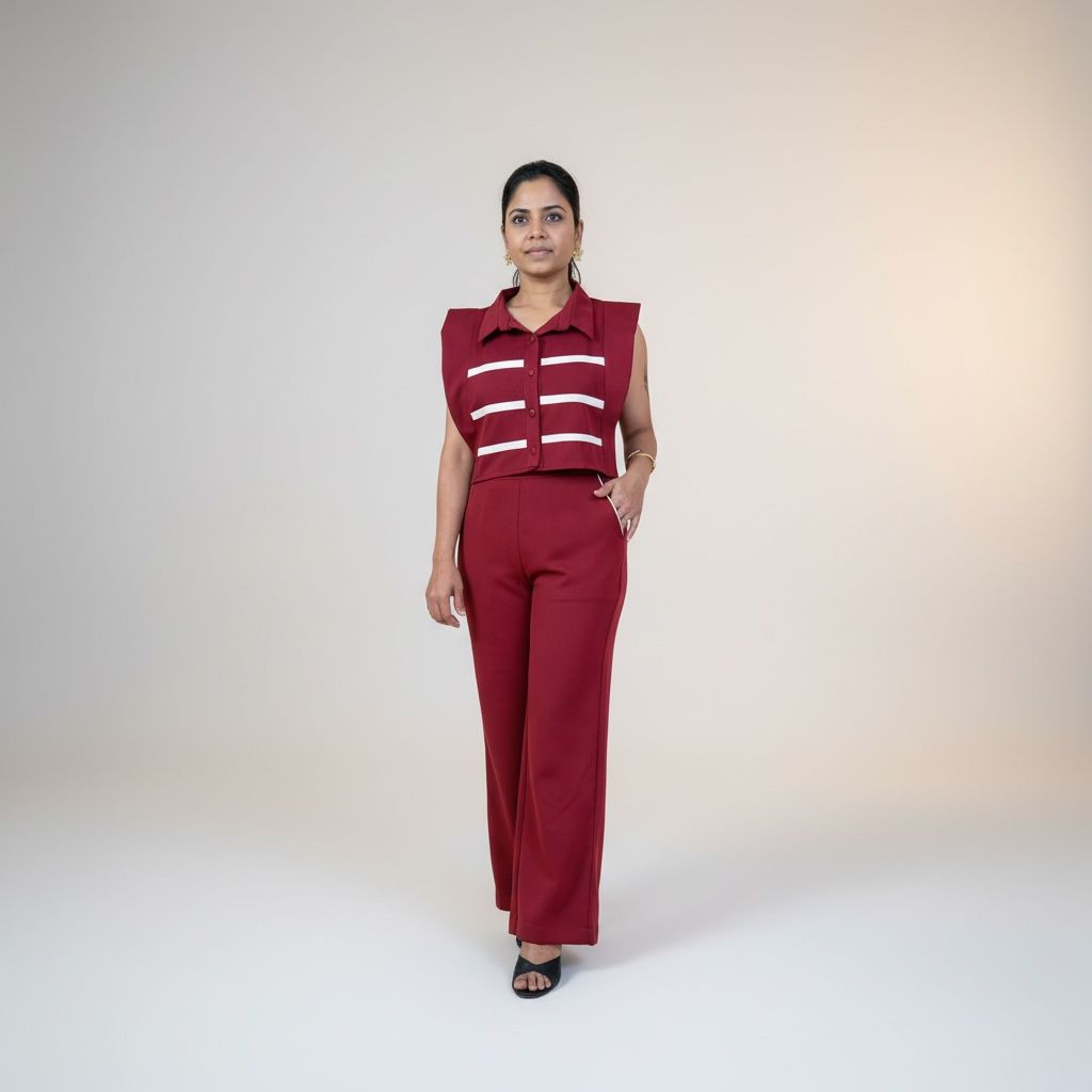 Maroon Stripe Cutout Co-ord Set