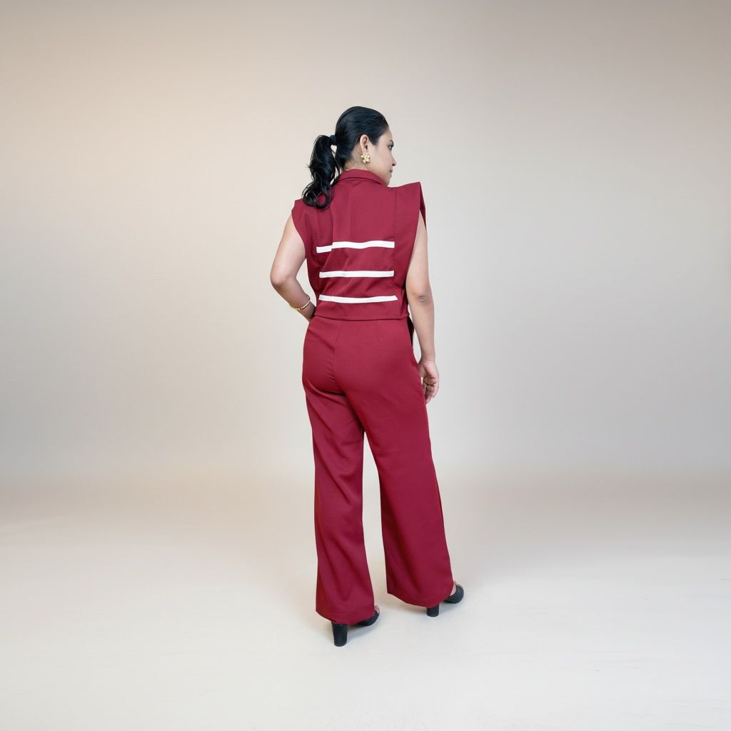 Maroon Stripe Cutout Co-ord Set