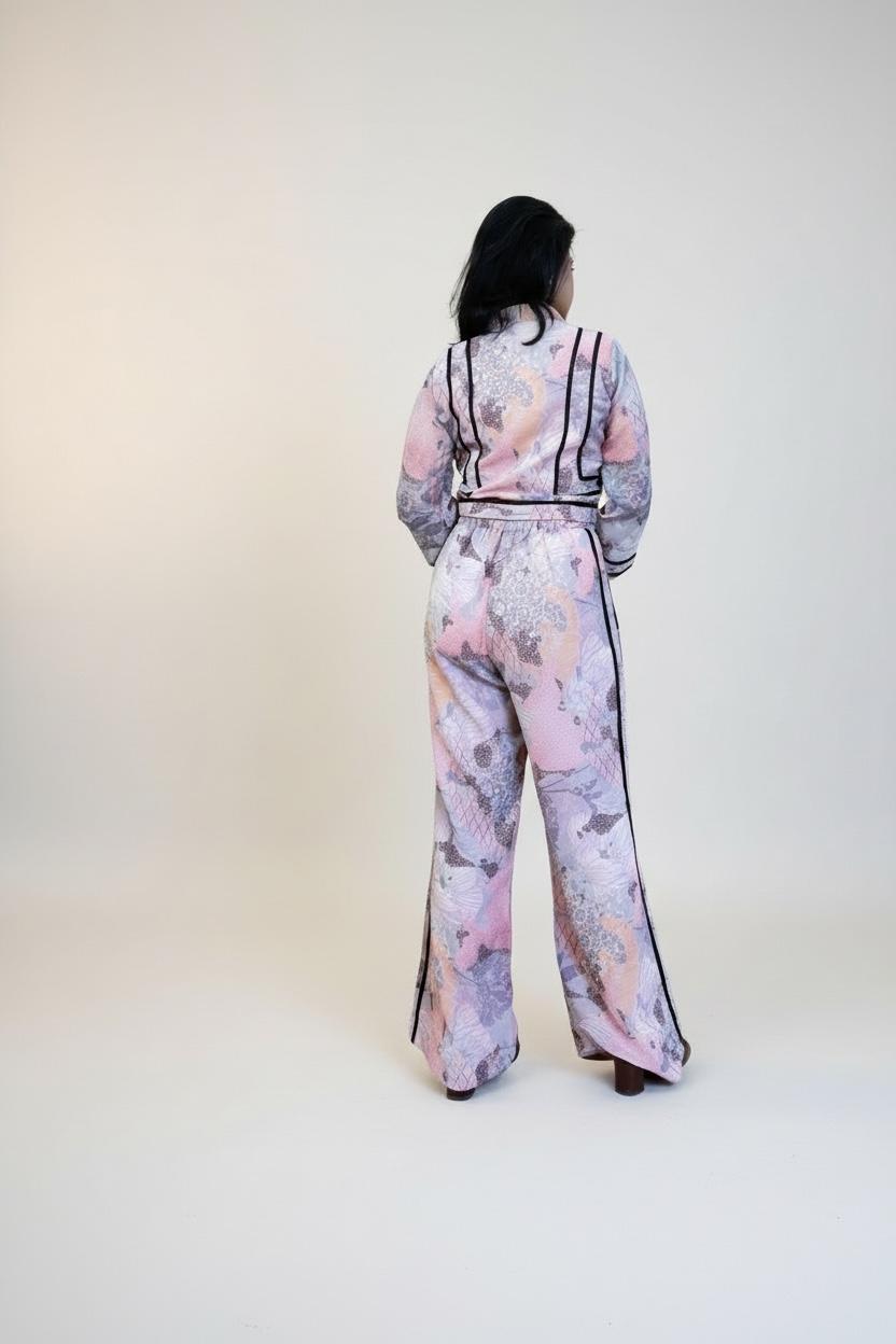 Blush Pink Floral Chiffon Balloon Sleeve Co-ord Set