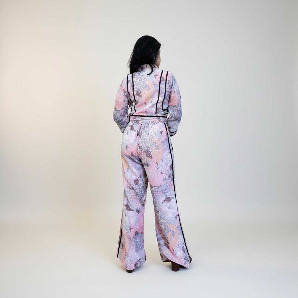 Blush Pink Floral Chiffon Balloon Sleeve Co-ord Set