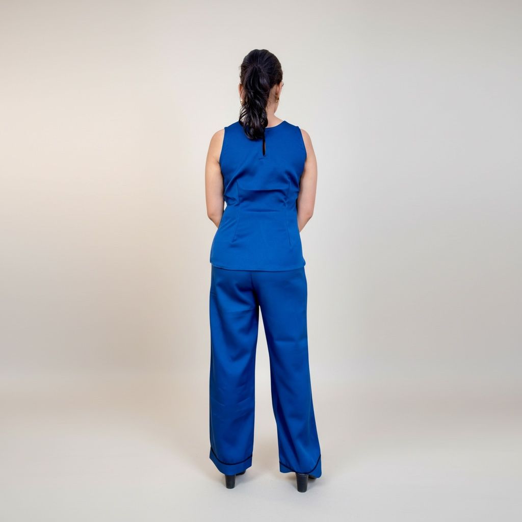 Cobalt Blue Asymmetric Wrap Top & Wide-Leg Trouser Co-ord Set
