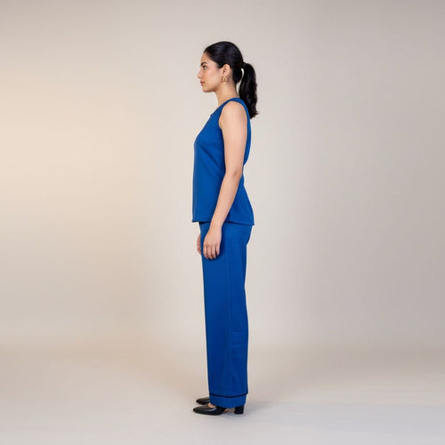 Cobalt Blue Asymmetric Wrap Top & Wide-Leg Trouser Co-ord Set