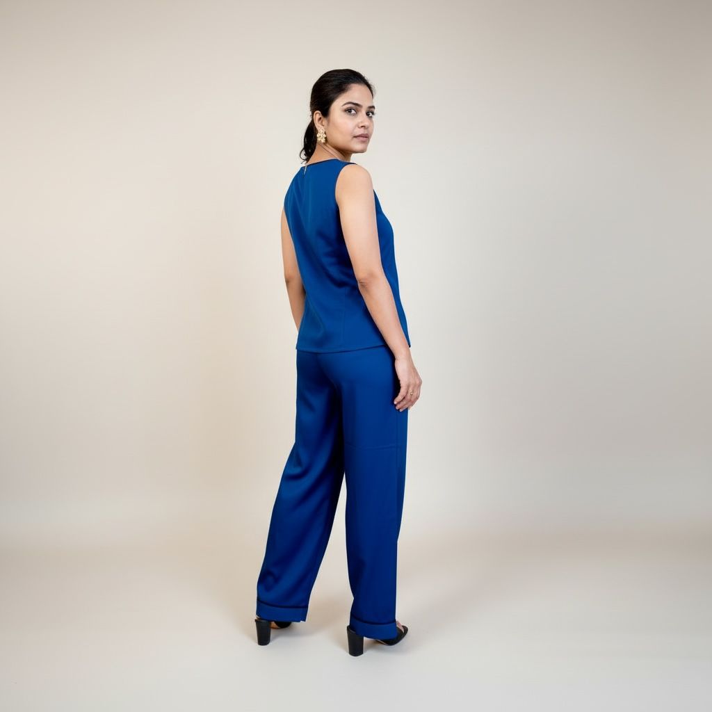 Cobalt Blue Asymmetric Wrap Top & Wide-Leg Trouser Co-ord Set