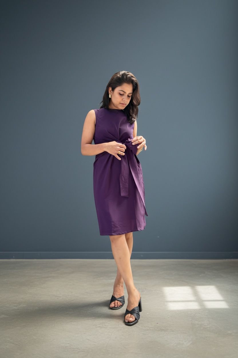 Purple Side-Knot Tie Sleeveless Mini Dress