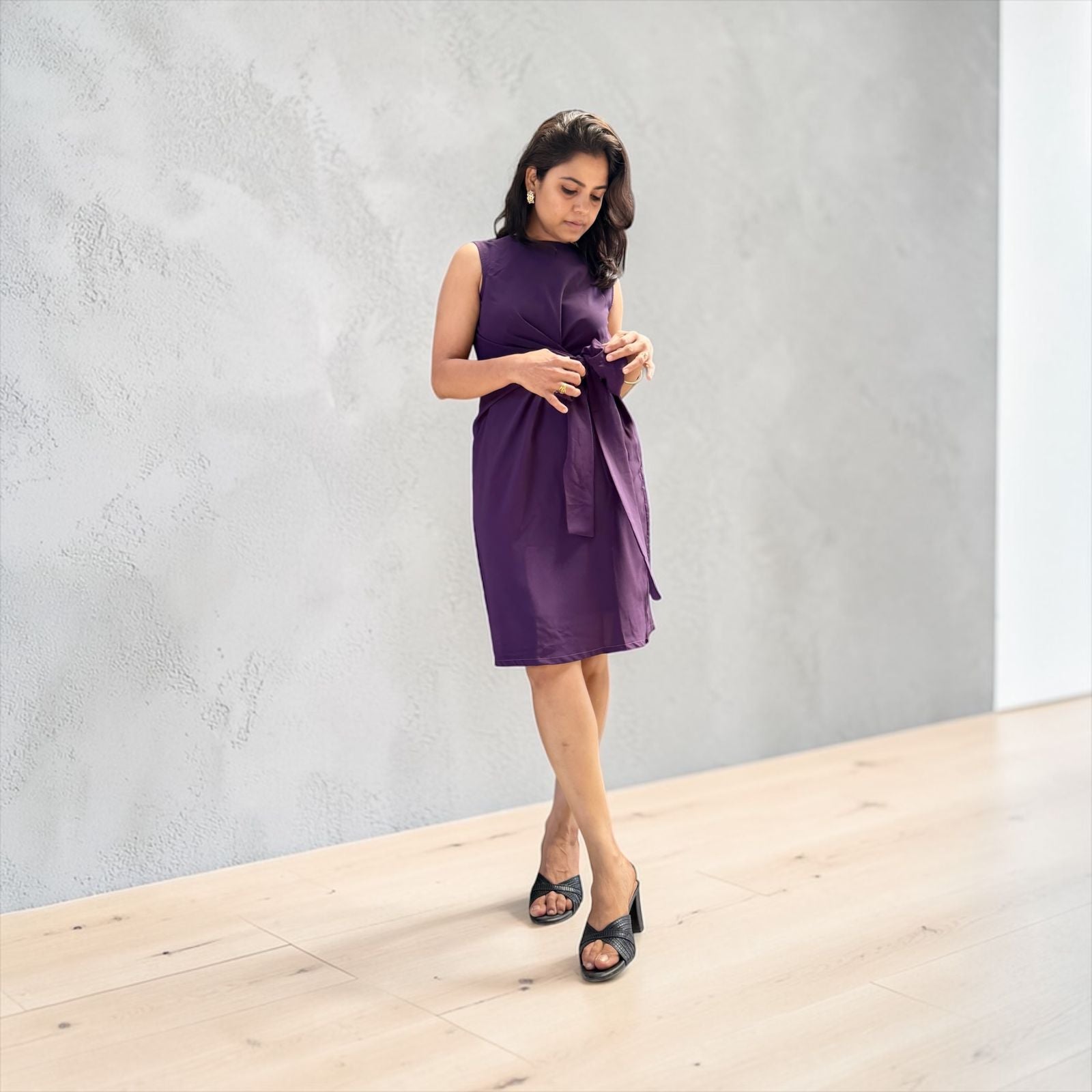 Purple Side-Knot Tie Sleeveless Mini Dress