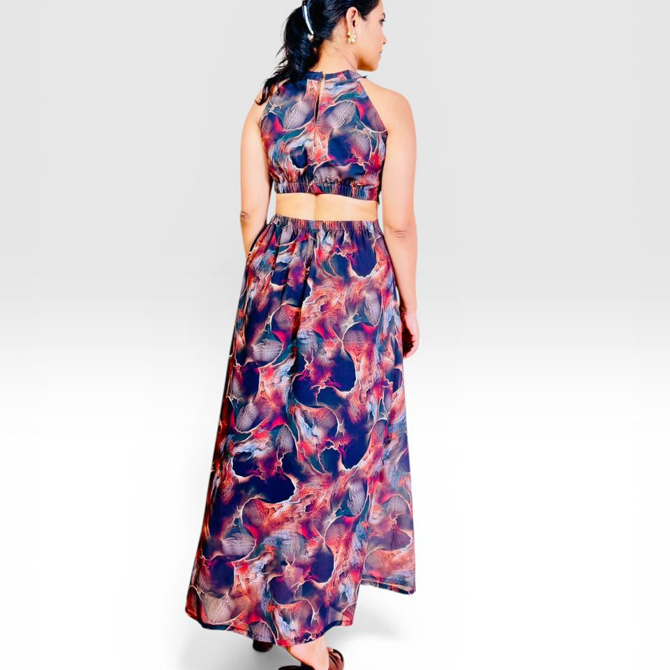 Abstract Marble Print Cut-Out Maxi Dress