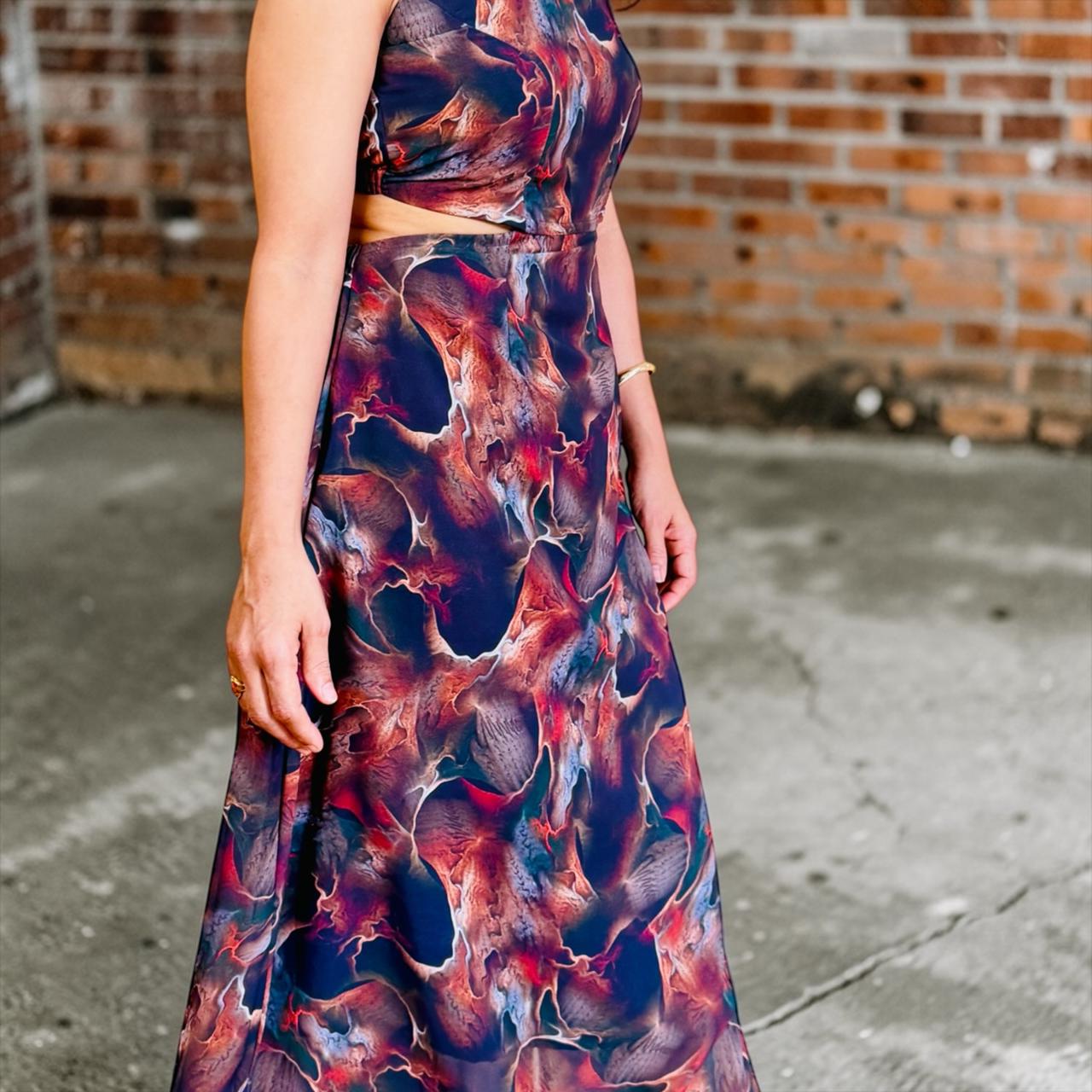 Abstract Marble Print Cut-Out Maxi Dress