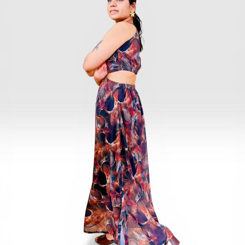 Abstract Marble Print Cut-Out Maxi Dress