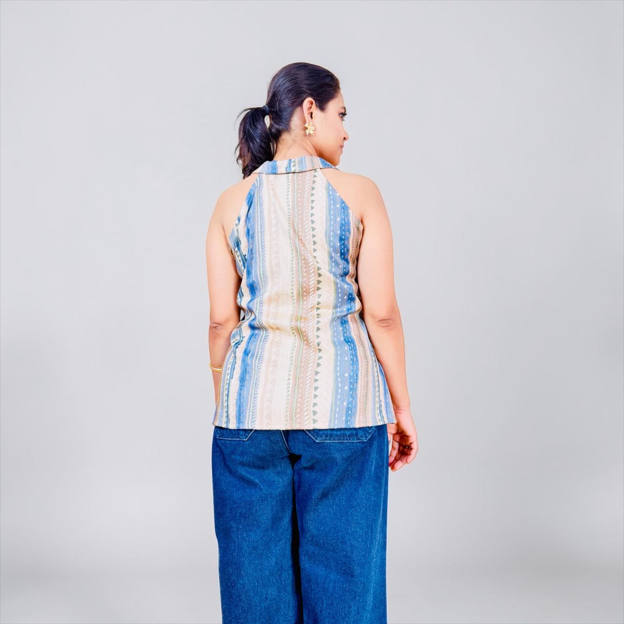 Aztec Stripe Collared Peplum Top