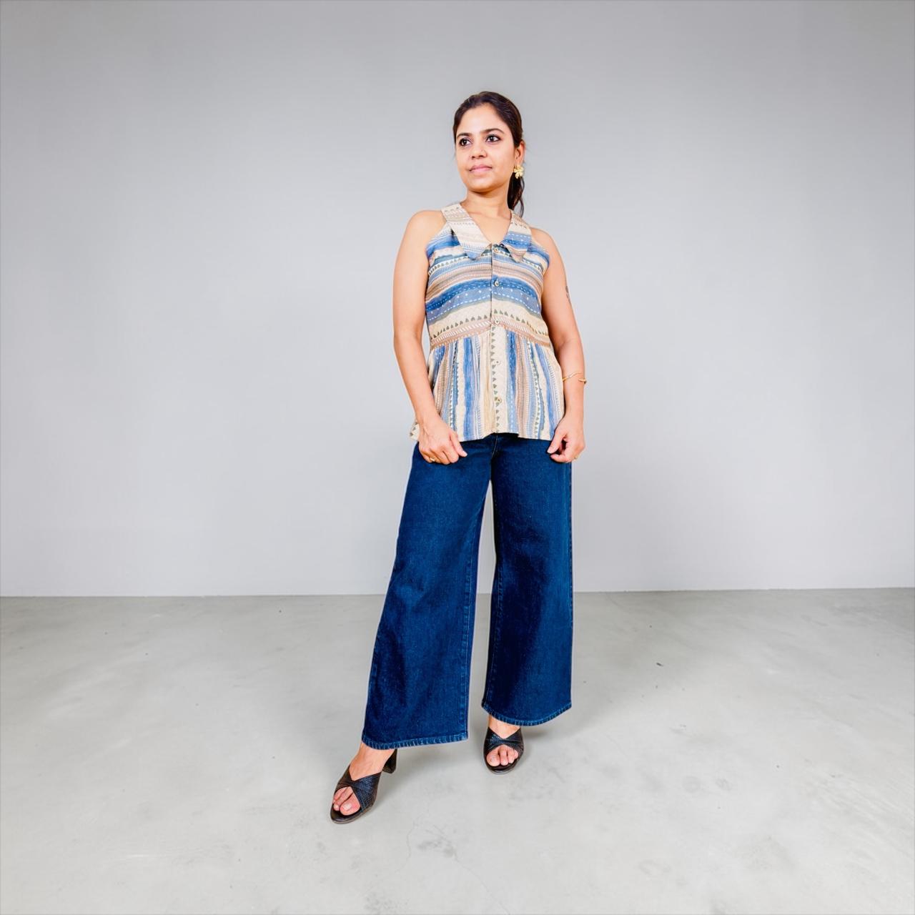 Aztec Stripe Collared Peplum Top