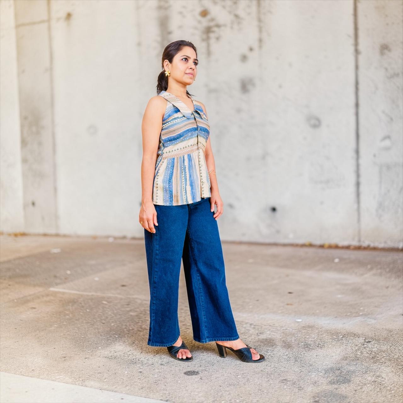 Aztec Stripe Collared Peplum Top