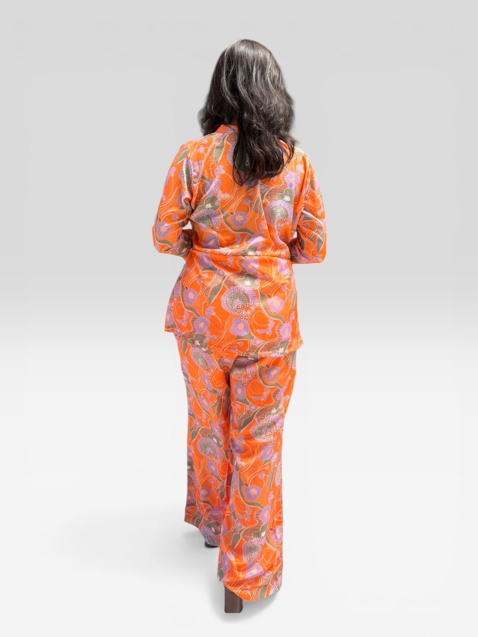 Retro Floral Pintuck Bell-Sleeve Co-ord Set