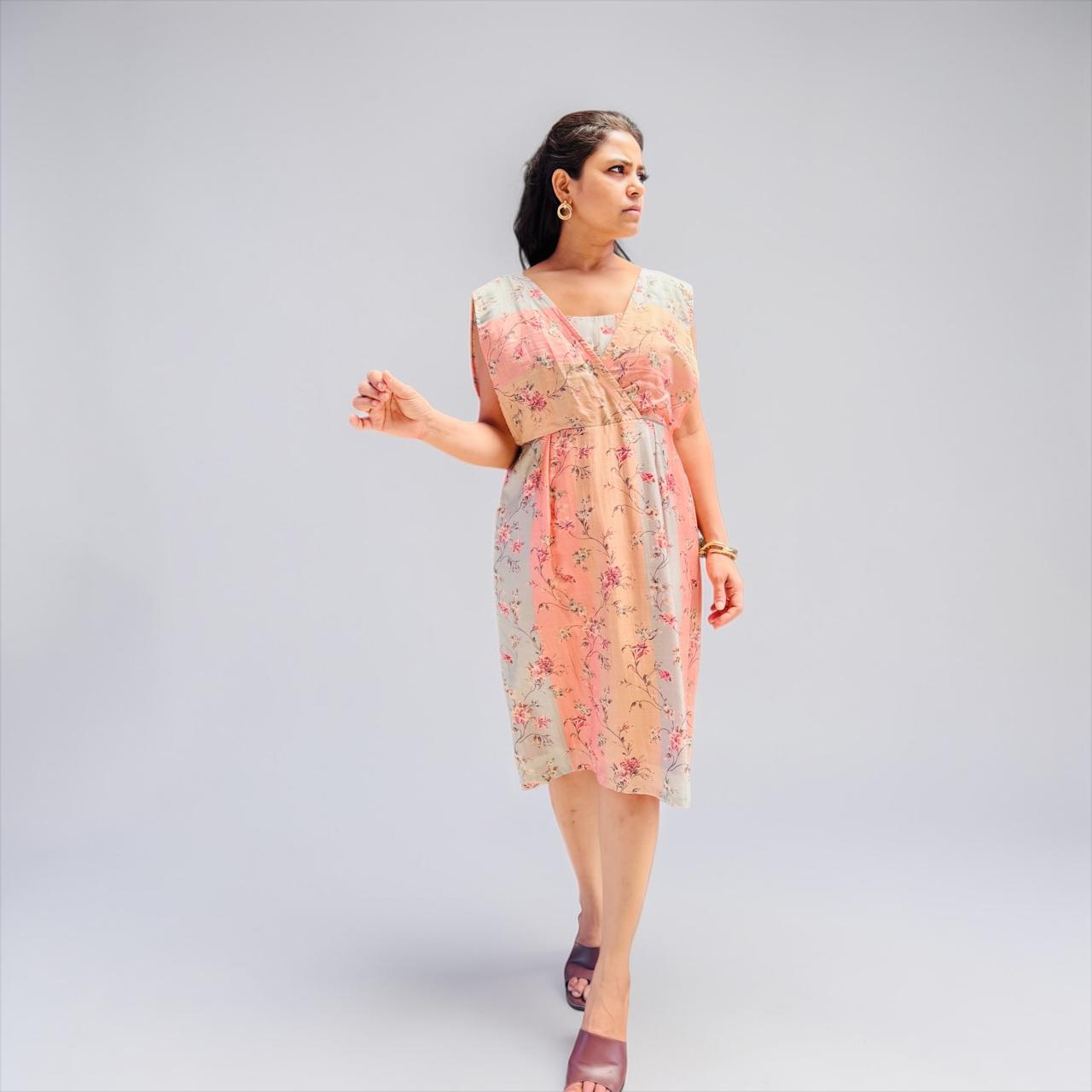 Blush Floral Empire Waist Midi Dress