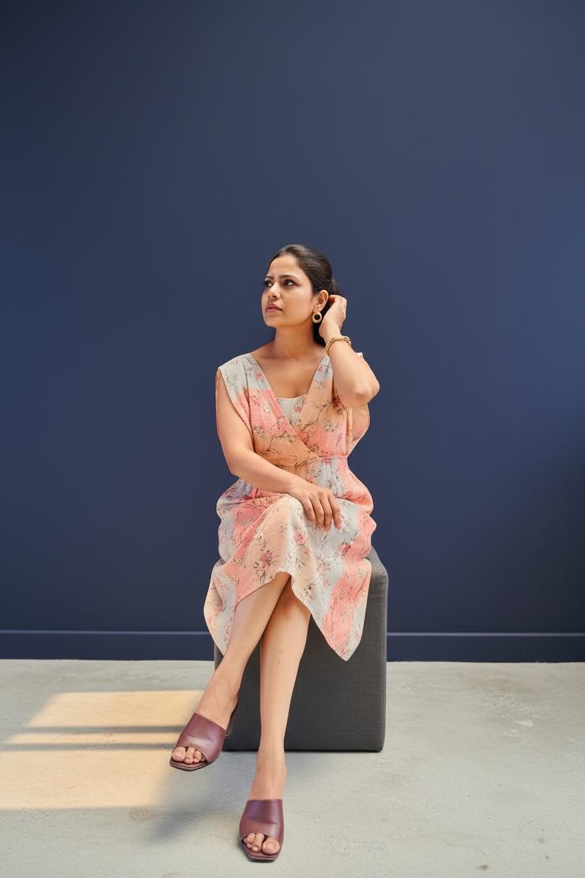 Blush Floral Empire Waist Midi Dress