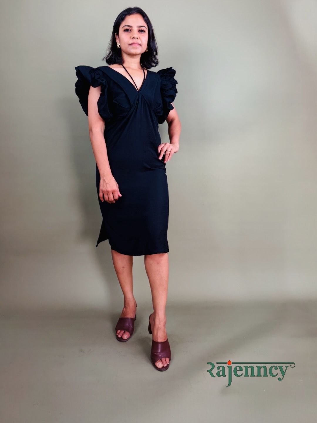 Black Ruffle Sleeve Dress